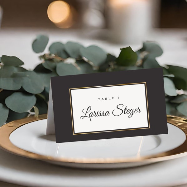 New Years Name Card golden frame Dinner Place Card Template Editable Wedding Holiday Brunch Place Card Christmas Dinner Party Labels Buffet