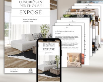 Immobilien Expose Template Hausverkauf Makler Vorlage Wohnungsverkauf mobil 9:16 Canva Immobilienmarketing Broschüre DIN A4 modern download