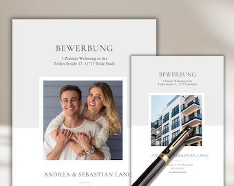 Modern apartment application couple Canva template beige short profile cover letter professional application template house purchase German template diy