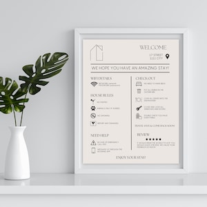 Panneau de bienvenue Airbnb Hôtes Location de vacances Imprimable Guest Arrival Poster réservation VRBO Real Estate Template téléchargement direct Règles de la maison Wifi