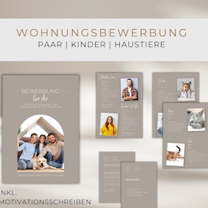 Plantilla de Canva para solicitud de apartamento moderno, pareja, perfil corto beige, carta de presentación familiar, plantilla de solicitud profesional, compra de casa, niños y mascotas.