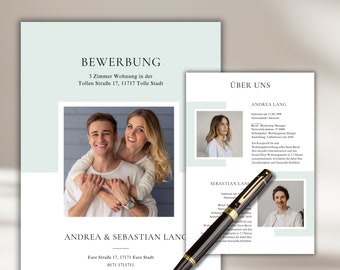 Modern apartment application couple Canva template beige short profile cover letter professional application template house purchase German template mint