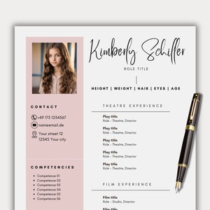 Child actor resume template boho photo Canva child model actor application pink actress resume headshot template professional cover letter