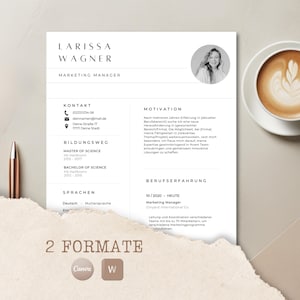 Plantilla de solicitud profesional Carpeta de solicitud de CV alemana Carta de presentación creativa Hoja de presentación moderna 1-3 páginas Plantilla Canva mínima