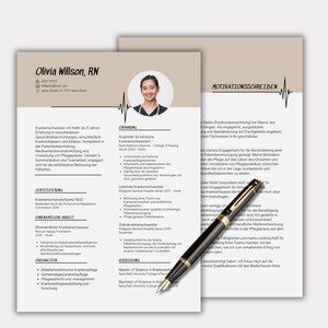 Plantilla de currículum de enfermera Canva Carta de presentación de enfermería alemana RN Currículum de nueva enfermera Currículum de enfermera registrada Boho Beige Paquete de currículum de nuevo graduado LPN