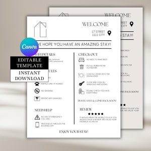 Panneau de bienvenue Airbnb Hôtes Location de vacances Imprimable Guest Arrival Poster réservation VRBO Real Estate Template téléchargement direct Règles de la maison Wifi