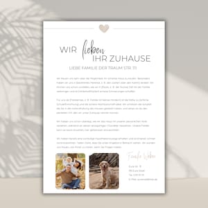 Plantilla de carta de comprador de vivienda Carta de oferta de comprador familia moderna boho beige Pareja Perro Plantilla de comprador de casa currículum de bienes raíces Canva editable diy
