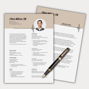 Plantilla de currículum de enfermera Canva Inglés Carta de presentación de enfermería RN Currículum de nueva enfermera Currículum de enfermera registrada Boho Beige Paquete de currículum de nuevo graduado LPN