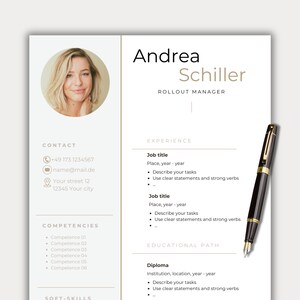 Plantilla de currículum vitae con foto beige Plantilla de currículum vitae profesional Canva CV limpio carta de presentación moderna una página graduado escolar dos páginas inglés