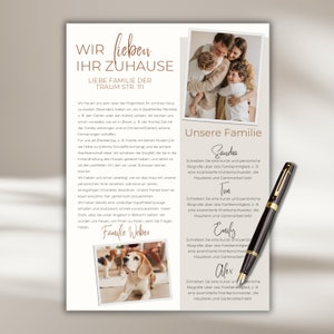 Plantilla de carta de comprador de vivienda Carta de oferta de comprador familia moderna boho beige Pareja Perro Plantilla de comprador de casa currículum de bienes raíces Canva editable diy