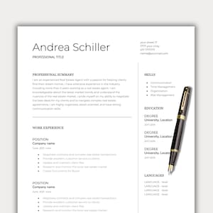 Plantilla de currículum limpio Word ATS amigable CV moderno solicitud de empleo profesional google docs carta de motivación Paquete de currículum editable 1-2 páginas
