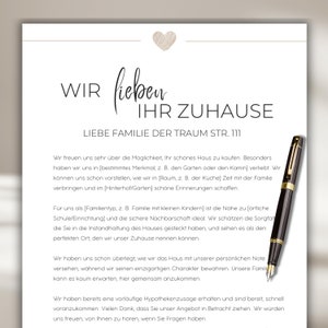Plantilla de carta de comprador de vivienda Carta de oferta de comprador familia moderna boho beige Pareja Perro Plantilla de comprador de casa currículum de bienes raíces Canva editable diy