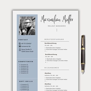 Plantilla de aplicación CV alemán en tabla carta de presentación creativa hoja de presentación moderna profesionales alumnos diseño de muestra de estudiantes Canva