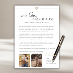 Plantilla de carta para comprador de vivienda, carta de oferta para comprador, moderna, familiar, bohemia, beige, pareja, casa para perro, plantilla para comprador, currículum inmobiliario, Canva, editable, bricolaje