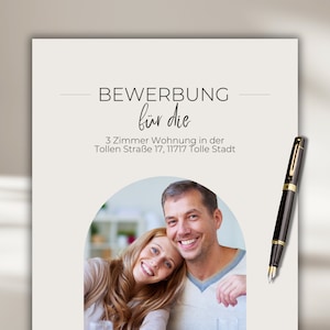 Plantilla Canva de pareja de solicitud de apartamento moderno carta de presentación de perfil corto beige plantilla de solicitud profesional compra de casa plantilla alemana bricolaje