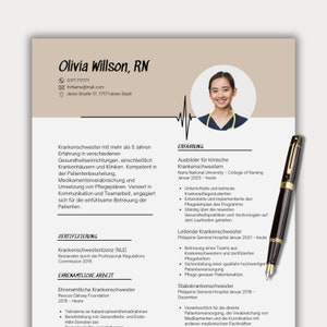 Plantilla de currículum de enfermera Canva Carta de presentación de enfermería alemana RN Currículum de nueva enfermera Currículum de enfermera registrada Boho Beige Paquete de currículum de nuevo graduado LPN
