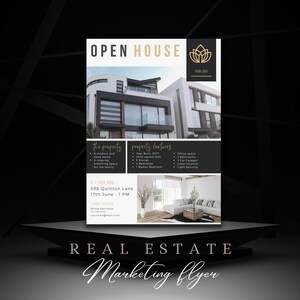 Modèle immobilier Open House Flyer Annonce d'enchères vendeur de maison moderne Canva Home Fiche technique acheteur agent immobilier modifiable