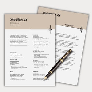 Plantilla de currículum de enfermera Canva Inglés Carta de presentación de enfermería RN Currículum de nueva enfermera Currículum de enfermera registrada Boho Beige Paquete de currículum de nuevo graduado LPN