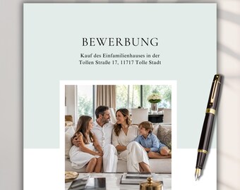 Modern home purchase application for families (Canva template), short profile, cover letter, real estate purchase application template (editable template, direct download)