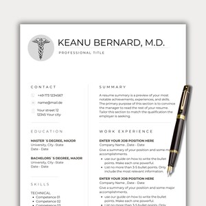 Plantilla de CV de médico CV médico de Canva Carta de presentación CV de farmacéutico CV de enfermera registrada CV de asistente médico Paquete de CV M.D. estudiante universitario