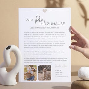 Plantilla de carta de comprador de vivienda Carta de oferta de comprador familia moderna boho beige Pareja Perro Plantilla de comprador de casa currículum de bienes raíces Canva editable diy