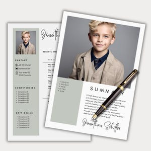 Plantilla de currículum de actor infantil foto boho Canva modelo infantil solicitud de actor actriz beige currículum plantilla de foto de cabeza carta de presentación profesional