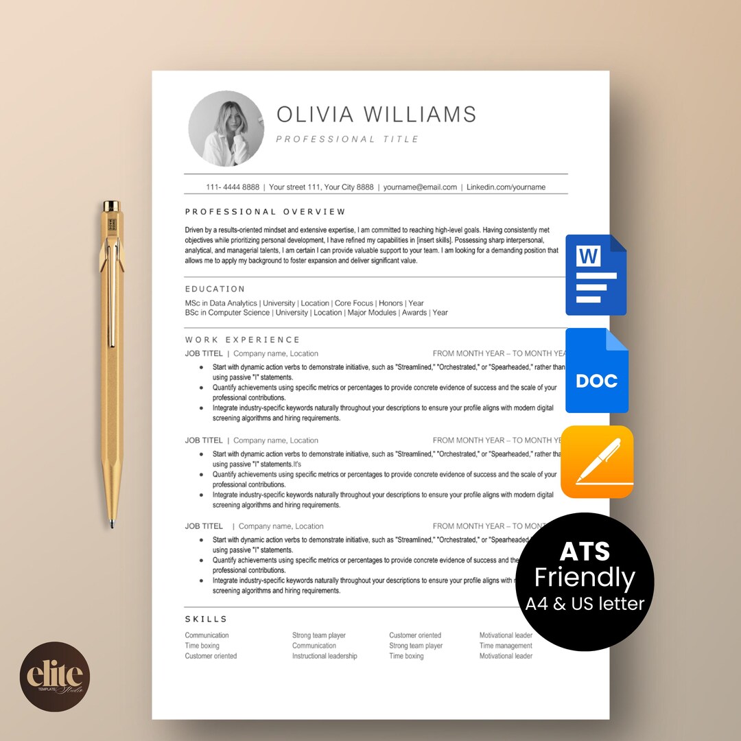 ATS Friendly Resume Template Word Cover Letter Google Docs Instant ...