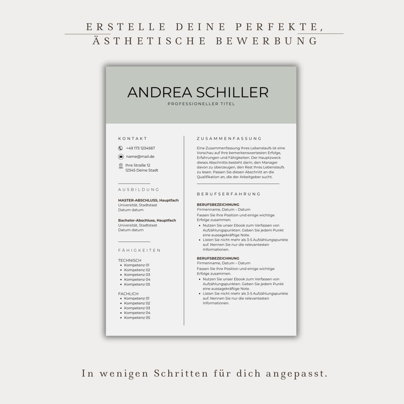 Application Template German CV in Table Creative Cover Letter Modern ...
