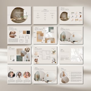 Interior Design Presentation Template FFE Finishes Concept Mood Board Furniture Canva Template Fixture shedule Materials Board Price List