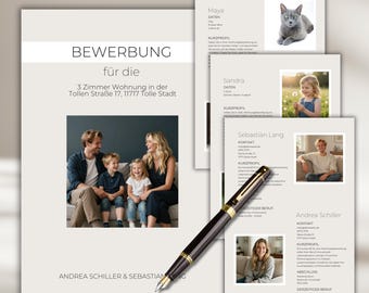 Modern apartment application for families, Canva template, beige, short profile, cover letter, professional application template, German, template for couples