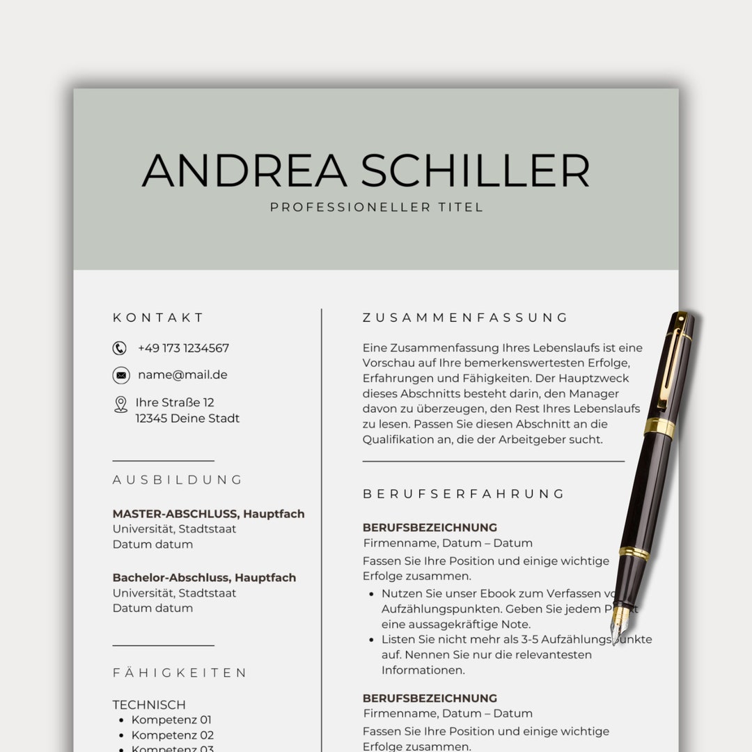 Application Template German CV in Table Creative Cover Letter Modern ...