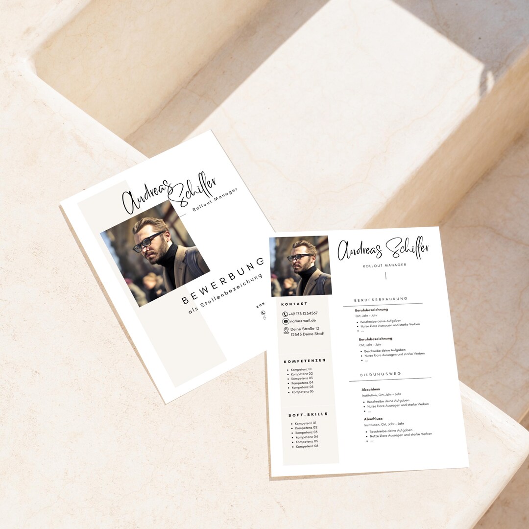 Application Template German Word Canva Tabular CV Modern Design Cover ...