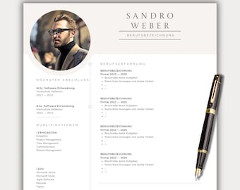 Application template German Word Canva Tabular CV Modern design Cover letter Cover page Complete set Instant download student