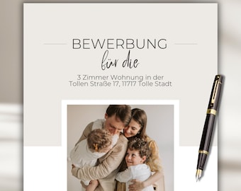 Modern apartment application for families, Canva template, beige, short profile, cover letter, professional application template, German, template for couples