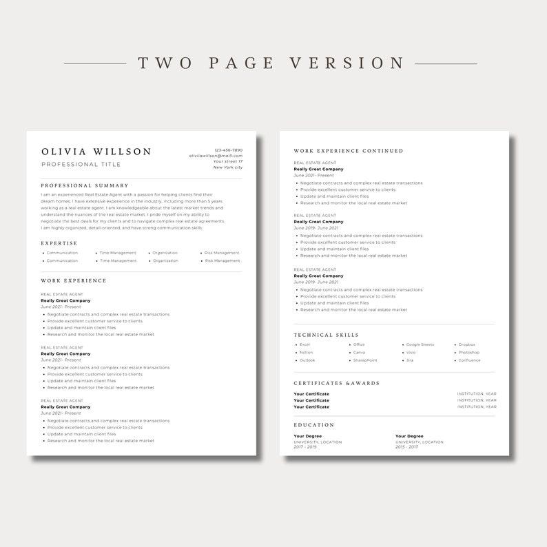 Clean Resume Template Canva ATS Friendly Modern CV Professional Job ...
