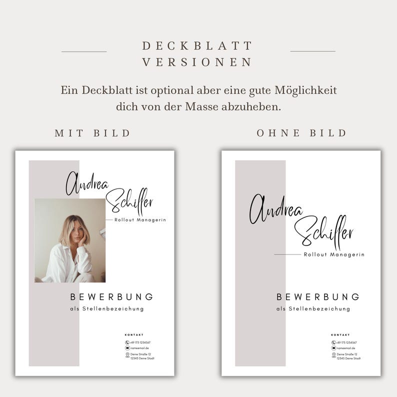 Ansökningsmall för tyskt CV, tabellformat, kreativt personligt brev, modernt försättsblad, yrkesverksamma, student, exempeldesign, Canva bild 3