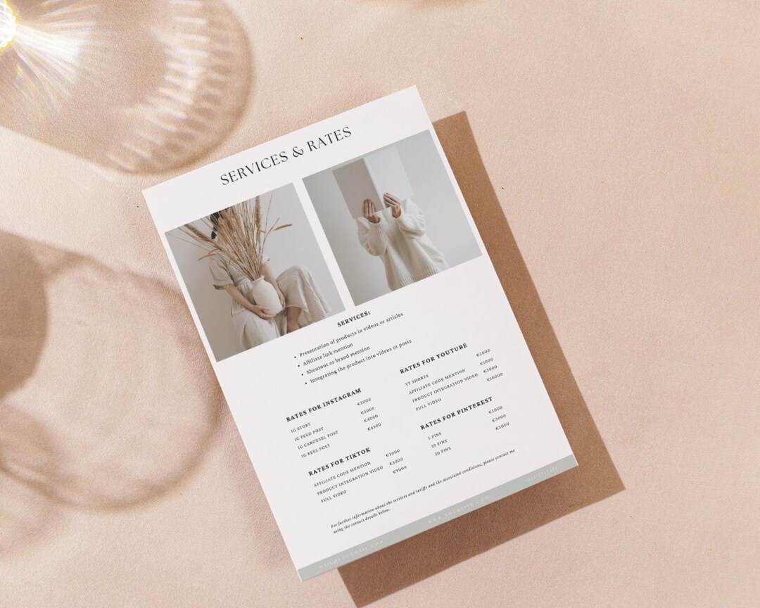 Media Kit & Rate Card Template 5 Pages Instagram Influencer UGC Blogger ...