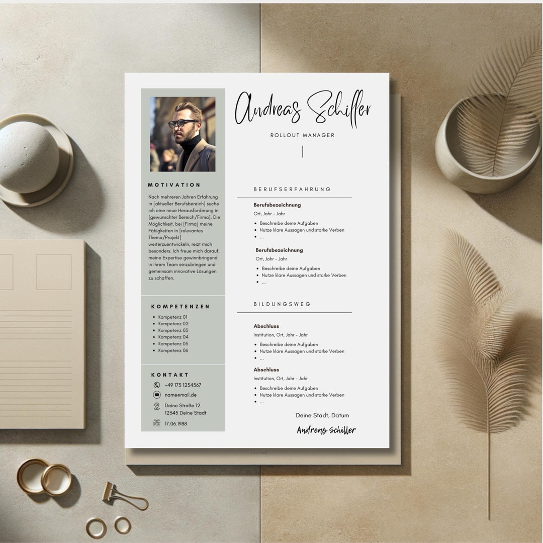 Application Template German CV Tabular Creative Cover Letter Modern ...