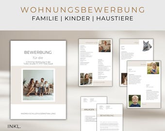 Modern apartment application for families, Canva template, beige, short profile, cover letter, professional application template, German, template for couples