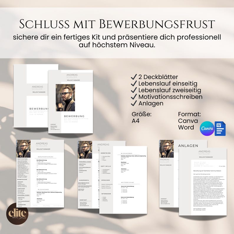 Application Template German Word Canva Tabular CV Modern Cover Letter ...