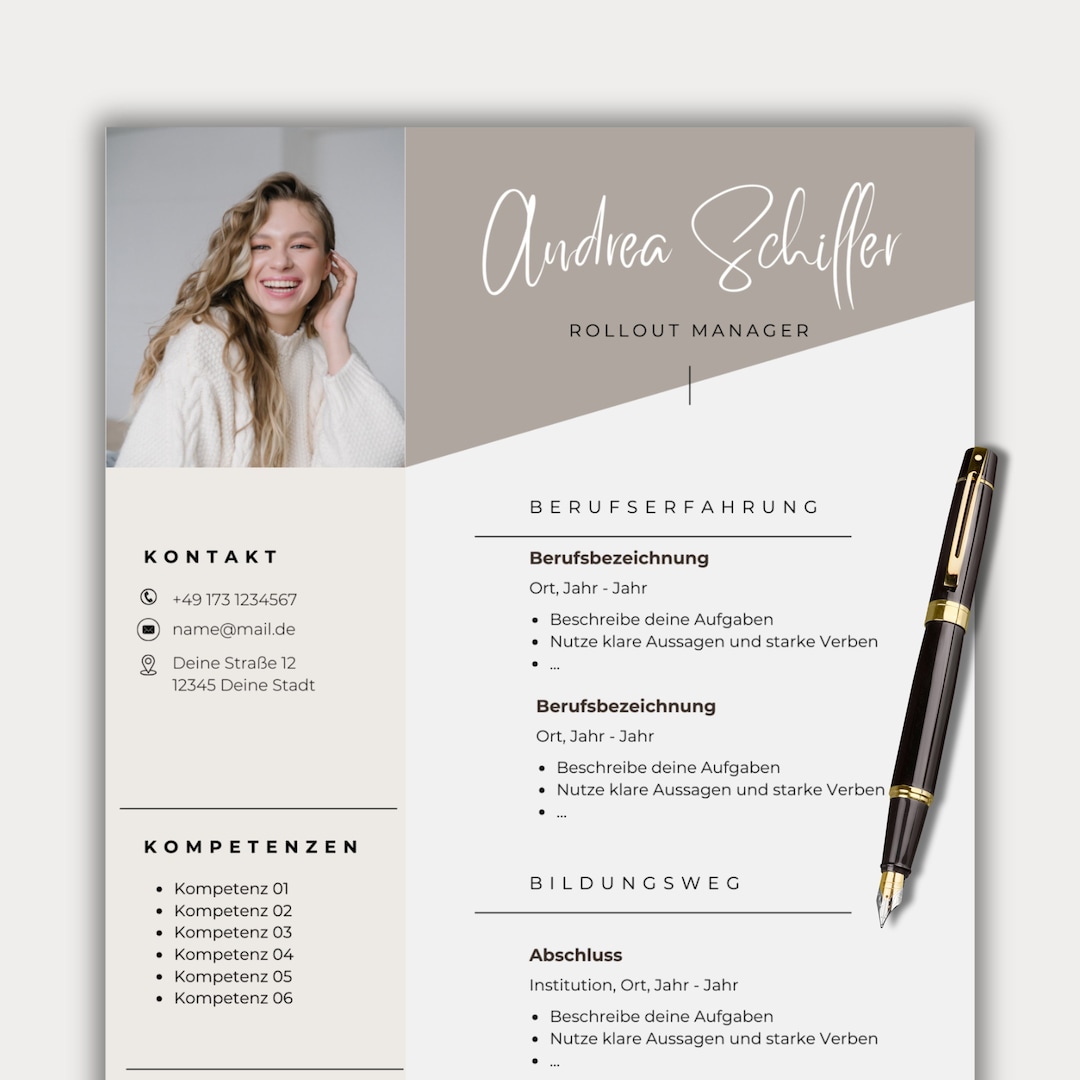 Application Template German CV in Table Creative Cover Letter Modern ...