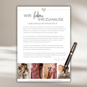 Plantilla de carta de comprador de vivienda Carta de oferta de comprador familia moderna boho beige Pareja Perro Plantilla de comprador de casa currículum de bienes raíces Canva editable diy