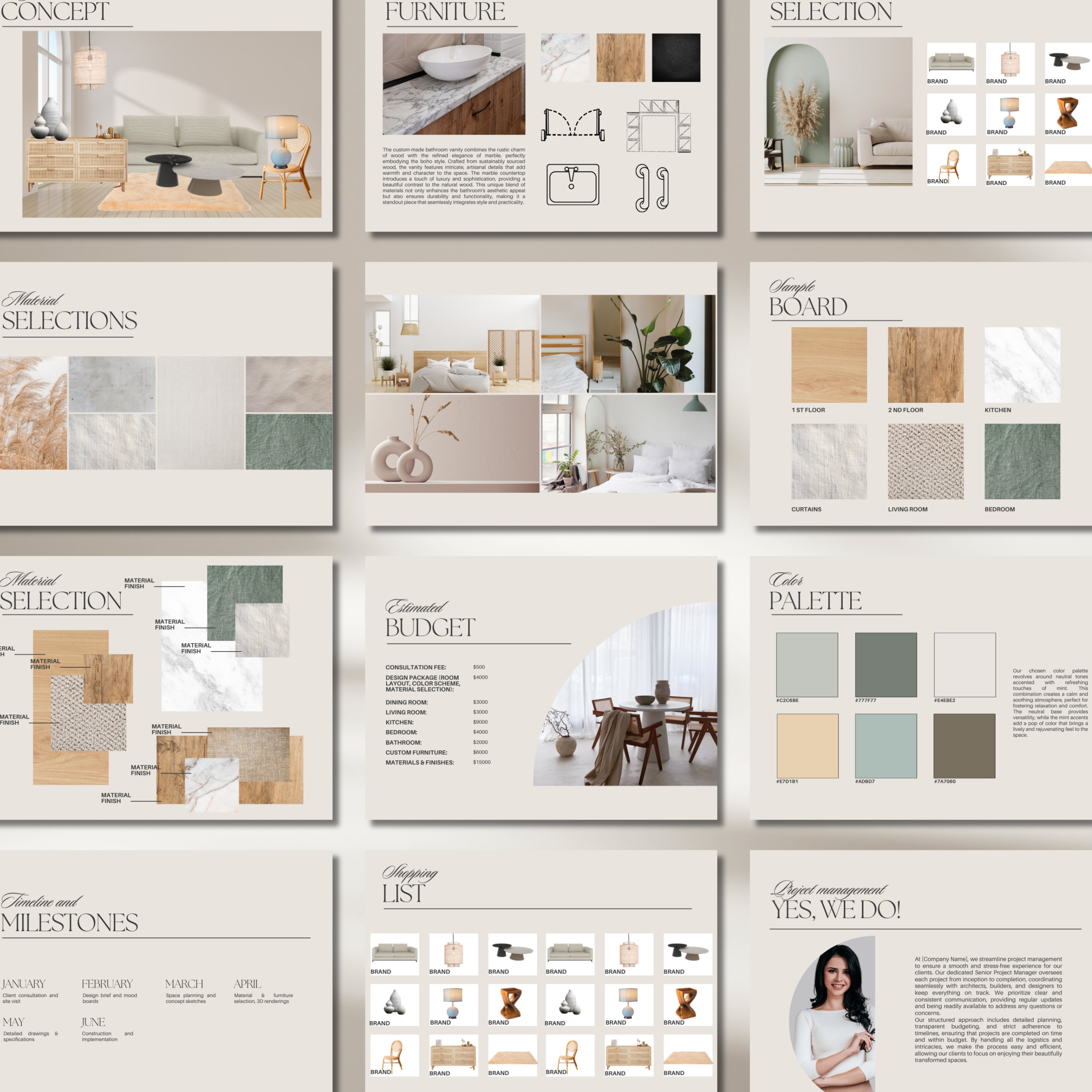 Interior Design Presentation Template Boho Beige Concept Mood Board ...