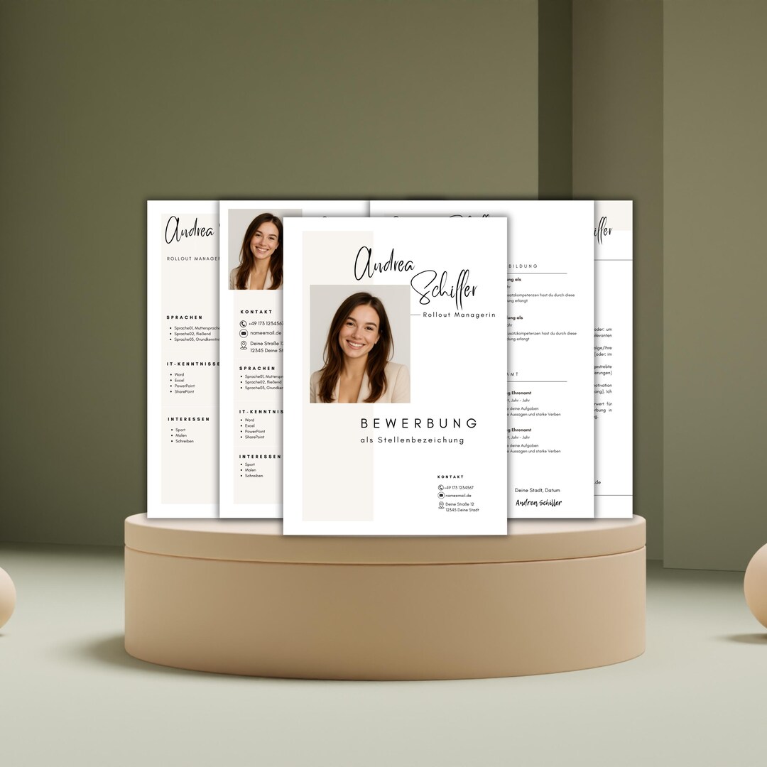 Application Template German Word Canva Tabular CV Modern Design Cover ...