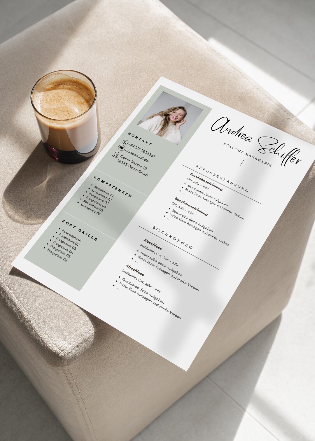 Application Template German Word CV Tabular Creative Cover Letter ...