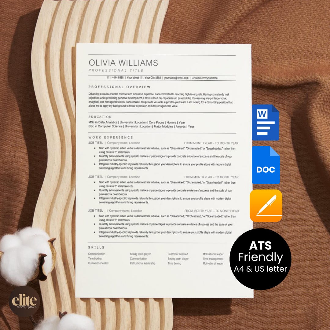 ATS Friendly Resume Template Word Cover Letter Google Docs Instant ...