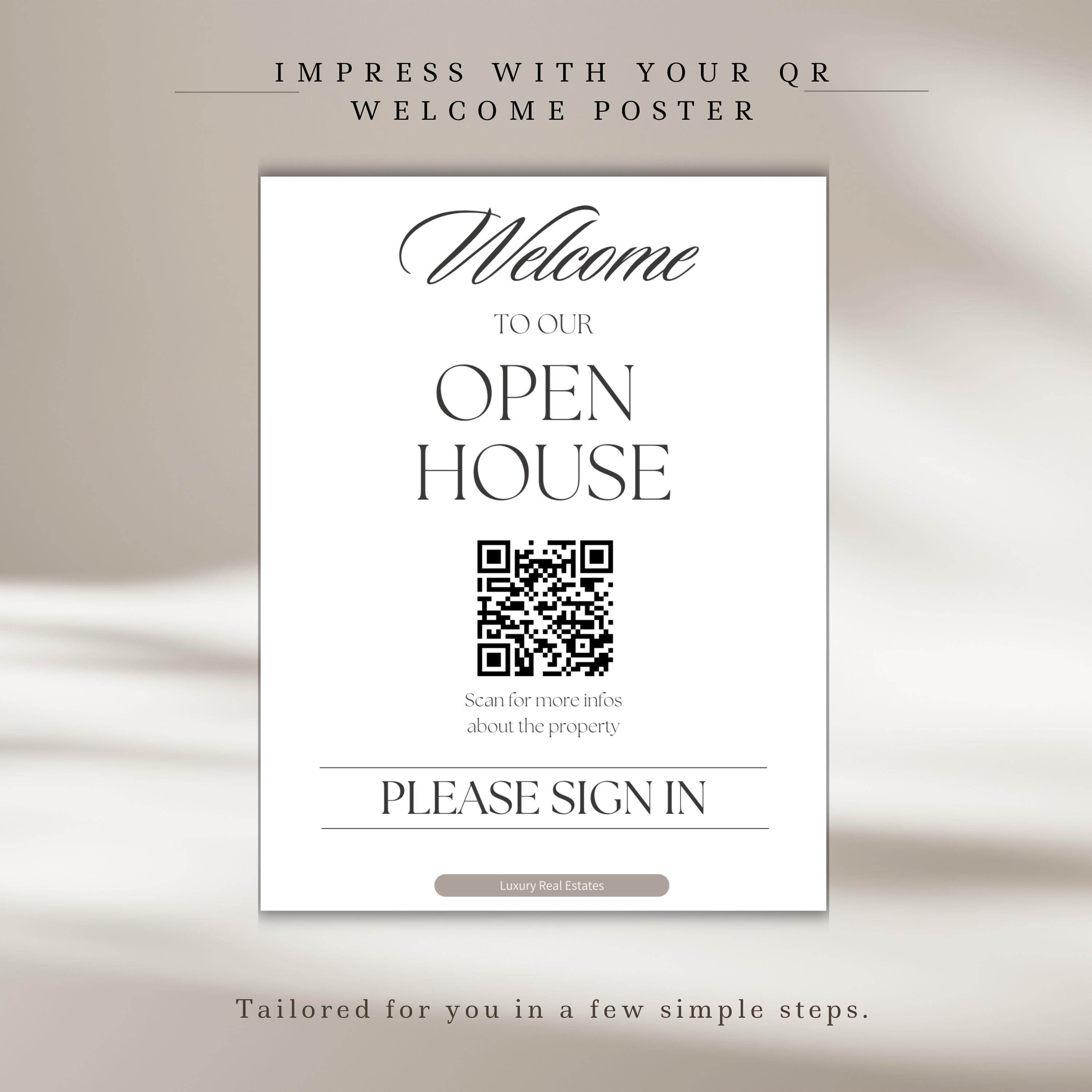 Open House Sign in QR Code Poster Real Estate Template Modern Welcome ...