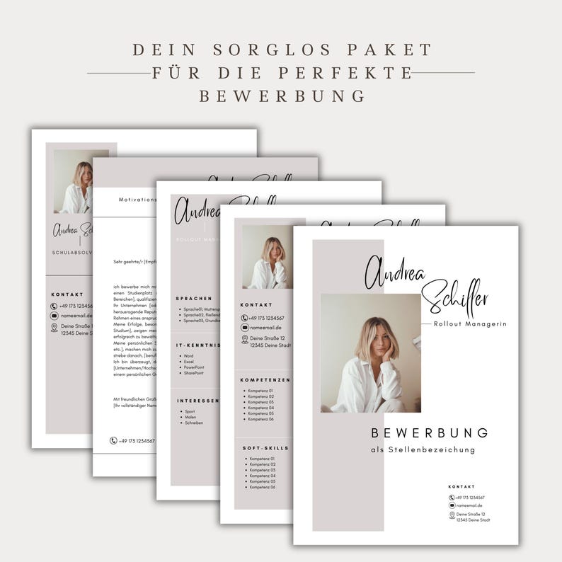 Ansökningsmall för tyskt CV, tabellformat, kreativt personligt brev, modernt försättsblad, yrkesverksamma, student, exempeldesign, Canva bild 9
