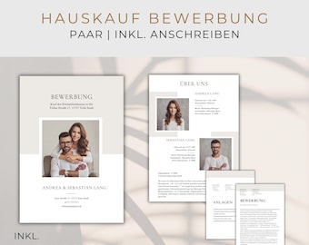 Modern real estate purchase application for couples (Canva template), apartment purchase short profile, cover letter, house purchase, editable application template (direct download)
