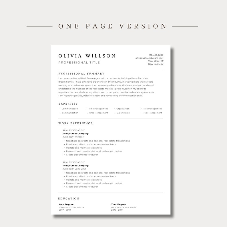 Clean Resume Template Canva ATS Friendly Modern CV Professional Job ...